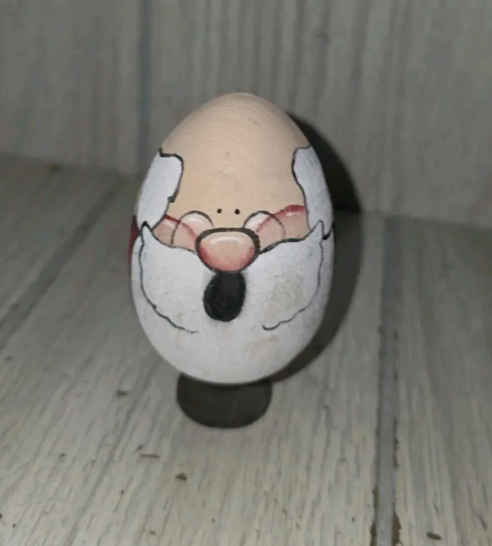 Vintage Hand Painted Wood Santa Clause Egg Figurine Kitschy Christmas Holiday